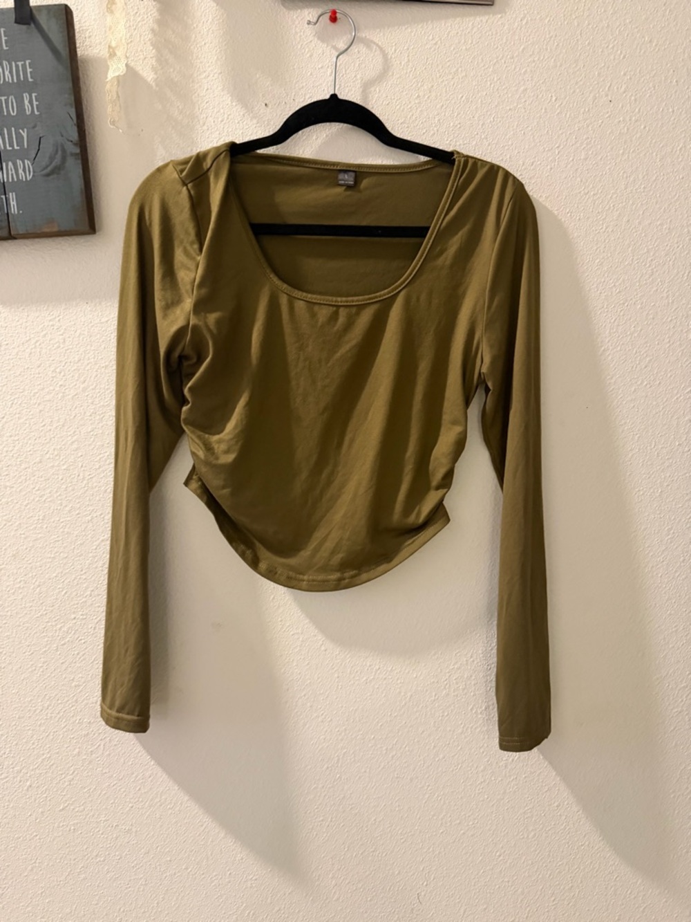 Olive Long-Sleeve Scoop Neck Crop Top